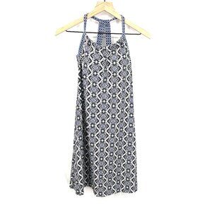 Prana Blue and White Geometric Racerback Maxi Dress
